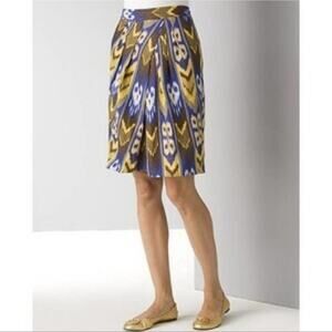 Tory Burch Linen Ikat Print Midi Skirt With Pleats on The Front. Size 8.